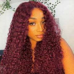 #99J Colored Jerry Curly Burgundy 13x4 Lace Front Human Hair Wig