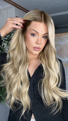 Ashy Blonde Wigs with Dark Roots 100% Real Human Hair for Caucasian 180% Density