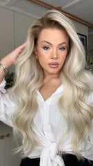 White Blonde Wigs with Brown Roots 100% Real Human Hair for Caucasian 180% Density