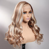 Body Wave Brown Blonde Highlights 13x4 Lace Front Wig 100% Human Hair