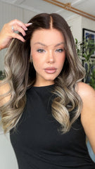 Cool Gray Brown Highlights Wigs 100% Real Human Hair for Caucasian 180% Density