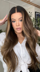 Brown Highlights Wavy Wigs 100% Real Human Hair for Caucasian 180% Density