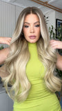 Ombre Pale Beige Blonde Wigs 100% Real Human Hair for Caucasian 180% Density