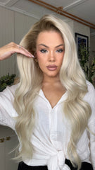 White Blonde Wigs with Brown Roots 100% Real Human Hair for Caucasian 180% Density