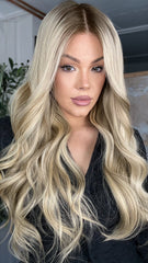 Ashy Blonde Wigs with Dark Roots 100% Real Human Hair for Caucasian 180% Density