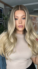 Ombre Ashy Blonde Wigs 100% Real Human Hair for Caucasian 180% Density