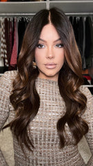 Ombre Brown Wavy Wigs 100% Real Human Hair for Caucasian 180% Density