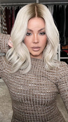 Pale Blonde Wigs with Brown Roots 100% Real Human Hair for Caucasian 180% Density