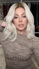 Pale Blonde Wigs with Brown Roots 100% Real Human Hair for Caucasian 180% Density