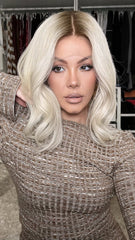 Pale Blonde Wigs with Brown Roots 100% Real Human Hair for Caucasian 180% Density