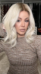 Pale Blonde Wigs with Brown Roots 100% Real Human Hair for Caucasian 180% Density