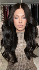 Natural Black Wavy Wigs 100% Real Human Hair for Caucasian 180% Density