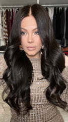 Natural Black Wavy Wigs 100% Real Human Hair for Caucasian 180% Density