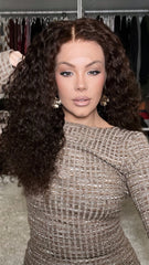 Deep Curly Chocolate Brown Wigs 100% Real Human Hair for Caucasian 180% Density