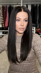 Natural Black Silky Straight Wigs 100% Real Human Hair for Caucasian 180% Density