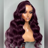 Dark Purple Plum Color Wigs Body Wave Preplucked Human Hair Wigs