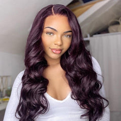 Dark Purple Plum Color Wigs Body Wave Preplucked Human Hair Wigs