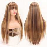 Piano Highlight Brown Color Wig with Bangs 100% Human Hair