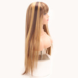 Piano Highlight Brown Color Wig with Bangs 100% Human Hair