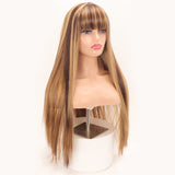 Piano Highlight Brown Color Wig with Bangs 100% Human Hair