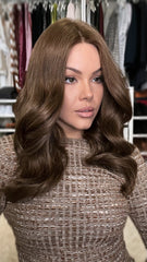 Cool Brown Wavy Wigs 100% Real Human Hair for Caucasian 180% Density