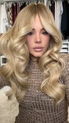 Blonde Wigs with Curtain Bangs 100% Real Human Hair for Caucasian 180% Density