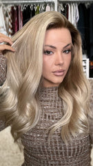 Honey Blonde Wavy Wigs 100% Real Human Hair for Caucasian 180% Density