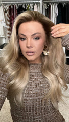 Honey Blonde Wavy Wigs 100% Real Human Hair for Caucasian 180% Density