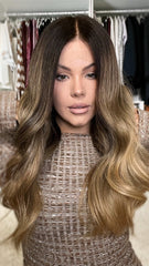 Ombre Black Brown Wigs 100% Real Human Hair for Caucasian 180% Density