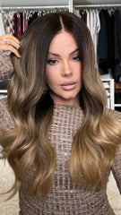 Ombre Black Brown Wigs 100% Real Human Hair for Caucasian 180% Density