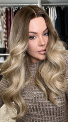 Ombre Brown Blonde Wigs 100% Real Human Hair for Caucasian 180% Density