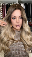 Ombre Brown Blonde Wigs 100% Real Human Hair for Caucasian 180% Density