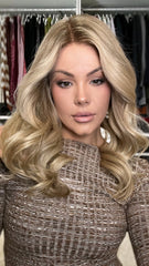 Ashy Brown Blonde Wavy Wigs 100% Real Human Hair for Caucasian 180% Density