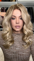 Ashy Brown Blonde Wavy Wigs 100% Real Human Hair for Caucasian 180% Density