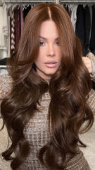 Ombre Brown Wavy Wigs 100% Real Human Hair for Caucasian 180% Density