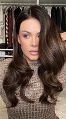 Dark Brown Highlights Wavy Wigs 100% Real Human Hair for Caucasian 180% Density