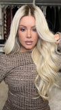 Blonde Wavy Wigs with Black Roots 100% Real Human Hair for Caucasian 180% Density