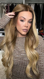 Ombre Honey Blonde Wavy Wigs 100% Real Human Hair for Caucasian 180% Density