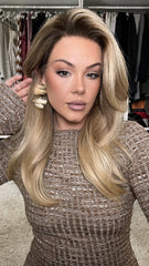 Ombre Ash Brown Wavy Wigs 100% Real Human Hair for Caucasian 180% Density