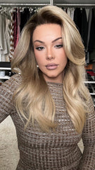 Ombre Ash Brown Wavy Wigs 100% Real Human Hair for Caucasian 180% Density