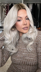 White Wigs with Black Roots 100% Real Human Hair for Caucasian 180% Density