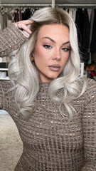 White Wigs with Black Roots 100% Real Human Hair for Caucasian 180% Density