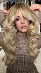 Blonde Wigs with Curtain Bangs 100% Real Human Hair for Caucasian 180% Density