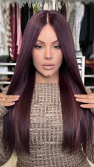 Burgundy Straight Wigs 100% Real Human Hair for Caucasian 180% Density