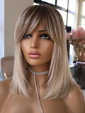New in Short Bob Straight Ash Blonde Human Hair Wig with Bangs for Women