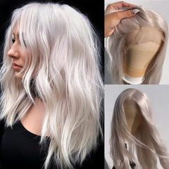 White Platinum Blonde Lace Front Wigs for White Women 100% Human Hair