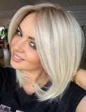 Short Bob Blonde Human Lace Front Wigs with Dark Roots for White Women 100% Human Hair