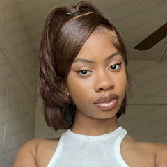 #4 Chestnut Brown Colored Short Bob Wigs 100% Human Hair