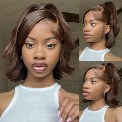 #4 Chestnut Brown Colored Short Bob Wigs 100% Human Hair