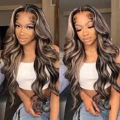 Brown and Blonde Balayage Highlights Colored Body Wave Human Hair Wigs